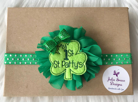 Baby's 1st St Patricks Day - Baby's 1st Headband - Baby Headband - Baby Hair Bow - Julia Grace Designs