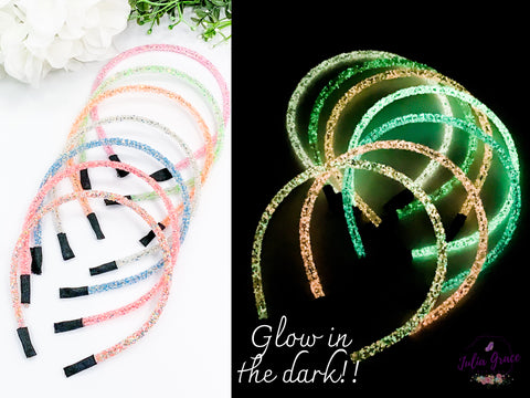 GLOW IN THE DARK Chunky Glitter Headbands | 7 Colors to Choose From!