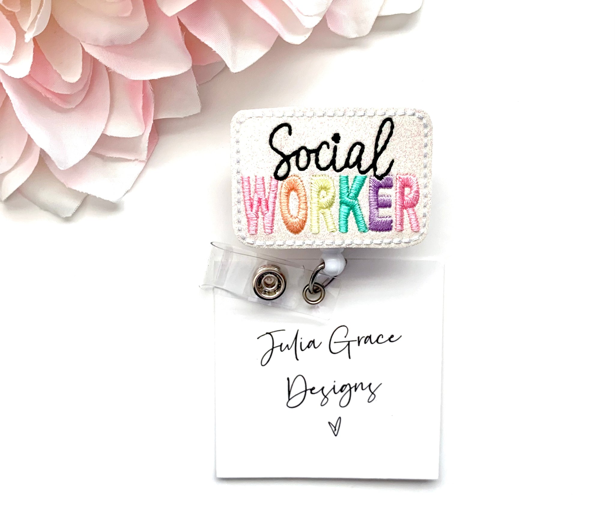 Rainbow Social Worker Badge Reel, Badge Topper, or Lanyard // Brooch P –  Julia Grace Designs