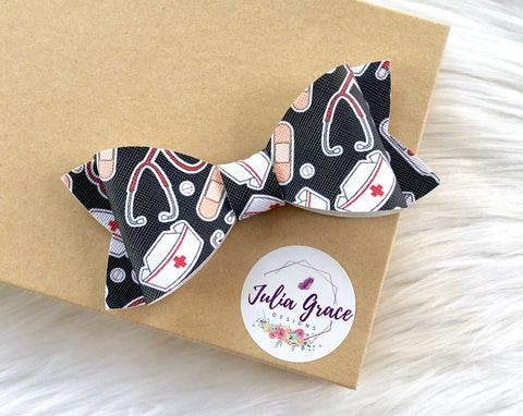 Extra Large Nurse Bow | HEADBAND OR HAIR CLIP (You Choose!) | 4.75" Bow - Julia Grace Designs