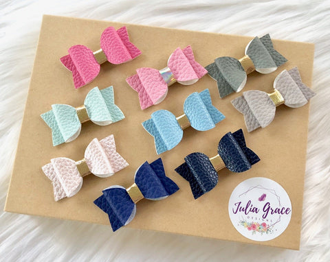 Petite Solid Faux Leather Bow | HEADBAND OR HAIR CLIP (You Choose!) | 1.75" Bow - Julia Grace Designs