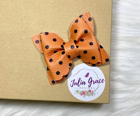 Orange with Black Polka Dots Bow | HEADBAND OR HAIR CLIP (You Choose!) | 2.5" Bow - Julia Grace Designs