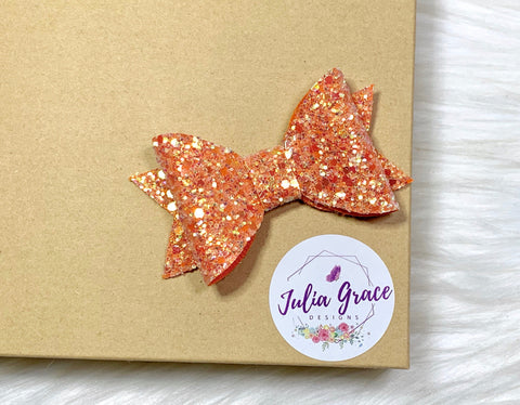Orange Glitter Bow | HEADBAND OR HAIR CLIP (You Choose!) | 3" Olivia Bow - Julia Grace Designs