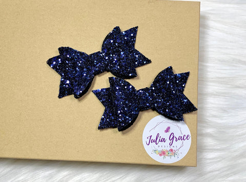 Navy Blue Glitter Bow | HEADBAND OR HAIR CLIP (You Choose!) | 3" Olivia Bow - Julia Grace Designs