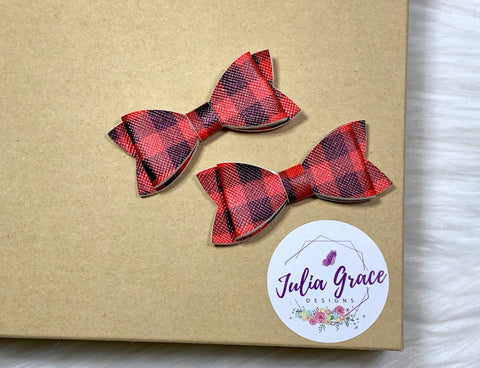 MINI Red/Black Buffalo Plaid Bow | HEADBAND OR HAIR CLIP (You Choose!) | 2" Anna Bow - Julia Grace Designs
