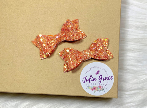 MINI Orange Glitter Bow | HEADBAND OR HAIR CLIP (You Choose!) | 2" Anna Bow - Julia Grace Designs