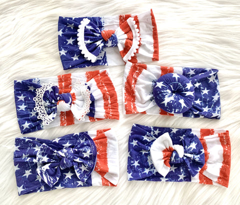 4th of July Nylon Headwrap | Patriotic Headwrap | Wide Headwrap - Julia Grace Designs