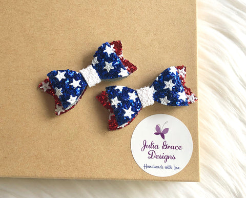 Petite 4th of July Glitter Bow HEADBAND or CLIP, 4th of July Bow, Girls Hairbow, 4th of July Barrette, No Slip Hair Clip, Girl Hair Clip, Patriotic Bow, Girl