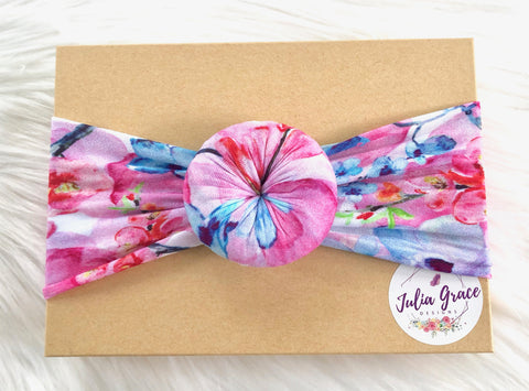 Pink Tropical Top Knot Nylon Headwrap - Julia Grace Designs