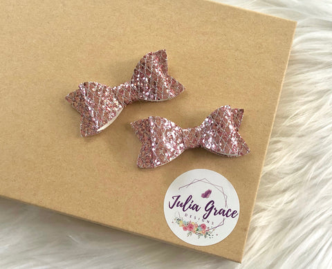Petite Rose Gold Sparkle Bow | HEADBAND OR HAIR CLIP (You Choose!) | 2" Bow - Julia Grace Designs