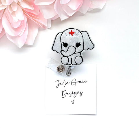 Nurse Elephant Badge Reel, Badge Topper, or Lanyard // Brooch Pin, Fridge Magnet, Planner Clip