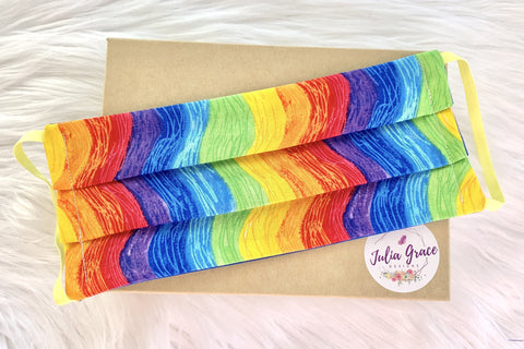 RAINBOW WAVES FACE COVER | ADULT & CHILD SIZES | POCKET FILTER/ NOSE WIRE OPTIONS - Julia Grace Designs