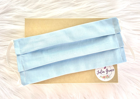 SOLID LIGHT BLUE FACE COVER | ADULT & CHILD SIZES | POCKET FILTER/ NOSE WIRE OPTIONS - Julia Grace Designs