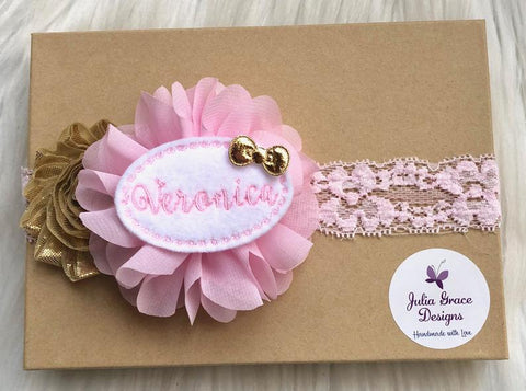 PERSONALIZED Name Headband | Pink & Gold | Pick Own Colors!