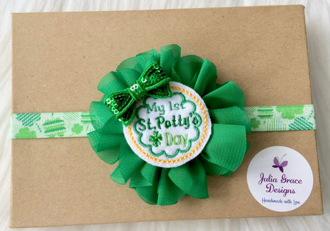 Baby's 1st St Patricks Day - Baby's 1st Headband - Baby Headband - Baby Hair Bow - Julia Grace Designs