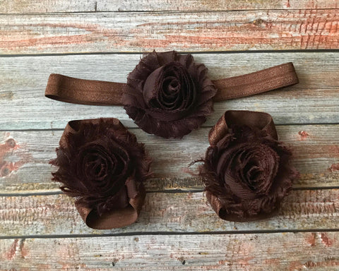 Brown Barefoot Sandals and Headband/Baby Barefoot Sandals/Brown Headband/Newborn Sandals/Baby Girl Sandals/Newborn Sandals/Baby/Baby Shoes