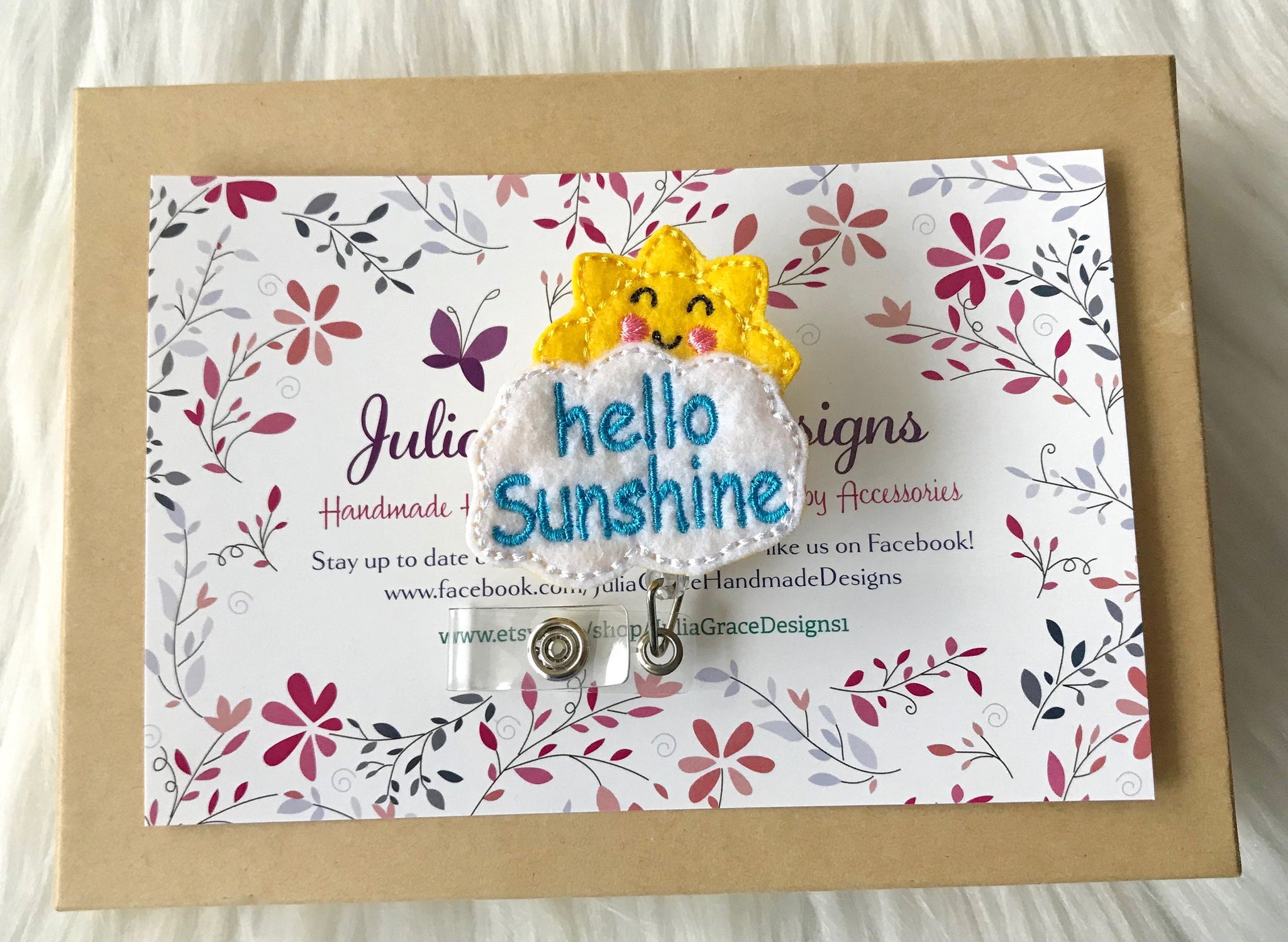 Cute Sunshine Retractable Badge, Felt Badge Reel, Retractable ID Badge –  Julia Grace Designs