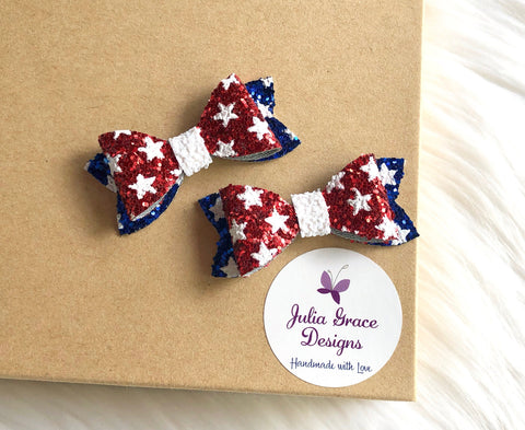 Petite 2" Patriotic Glitter Bow HEADBAND or CLIP, 4th of July Bow, Girls Hairbow, 4th of July Barrette, NoSlip Hair Clip, Patriotic Bow