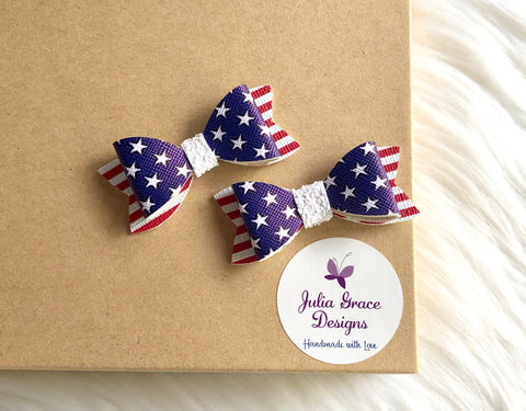 Petite 2" Patriotic Bow HEADBAND or CLIP, 4th of July Bow, Girls Hairbow, 4th of July Barrette, NoSlip Hair Clip, Small Bow, Patriotic Bow